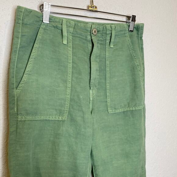 Mother The Shaker Chop Crop Hedge Green Pants Cotton Linen EUC Sz 27 - Picture 2 of 16